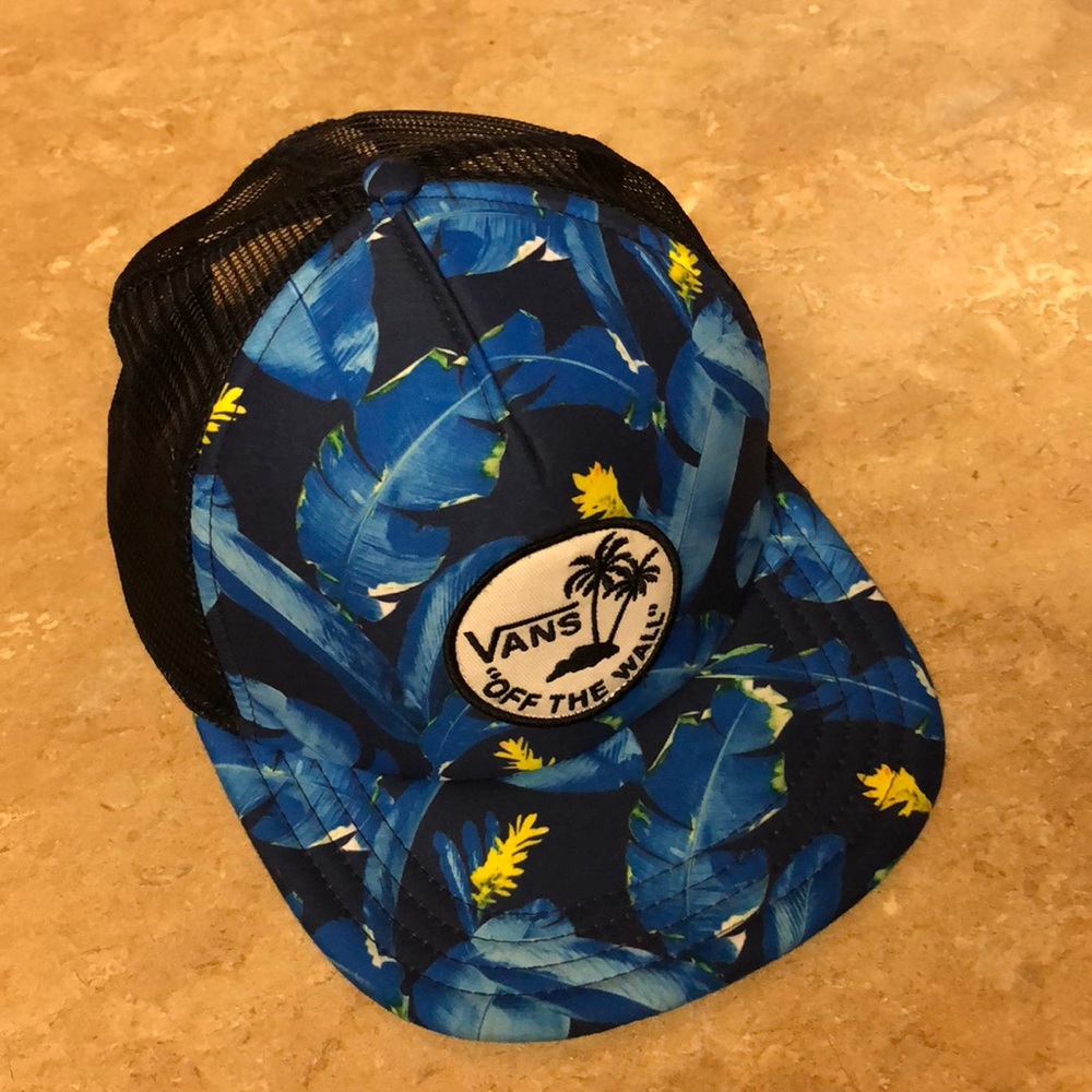 A blue and black hat